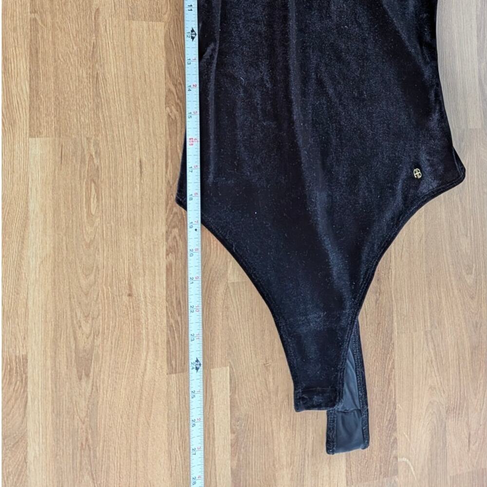 Anine Bing Alissa Bodysuit Womens Black Velour Logo Scoop Sleeveless Minimalist - Picture 7 of 8